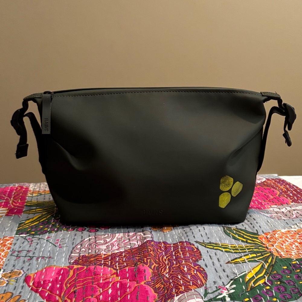 Rains Black Toiletry Bag with Yellow Accent